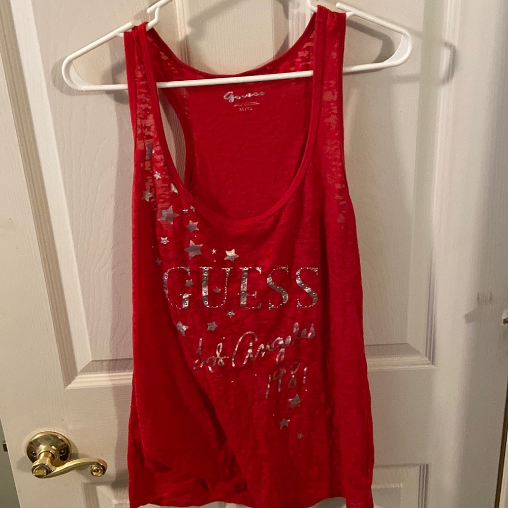 Women’s red Guess muscle tank top. Size XL.